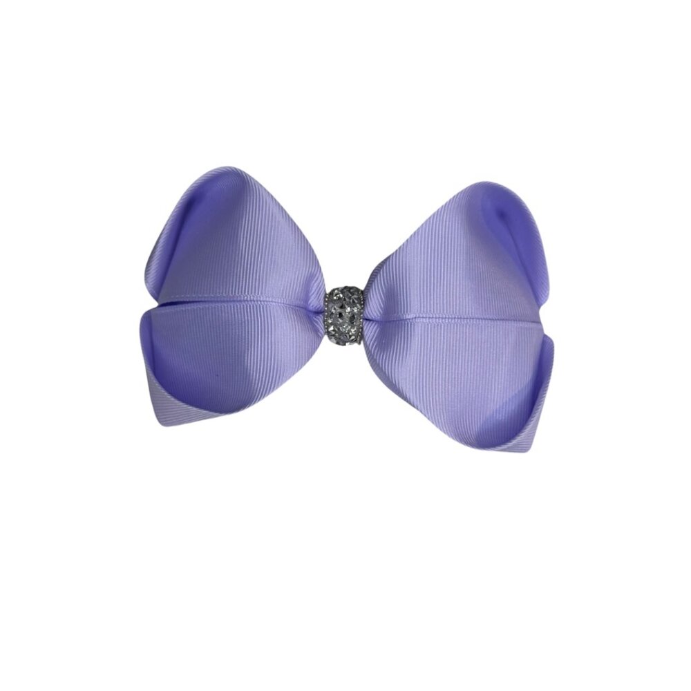 Elegant Lavender Hair Bow with Rhinestone Center – Classic Glam Style